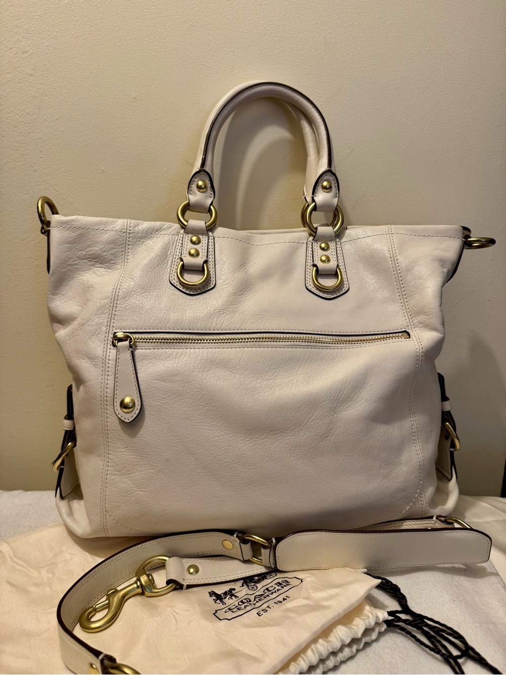 Vintage 2008 Coach Madison Julianne Cream Leather Crossbody Satchel Tote - MINT - Picture 3 of 16